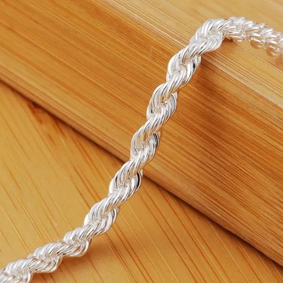 Stunning Twisted Rope Bracelet 4mm Thick, Stamped 925 Solid Sterling Silver - Picture 3 of 6
